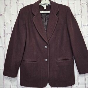 Vintage Bloomingdales Womens Wool Cashmere Blazer Jacket Burgundy Made USA Sz 12